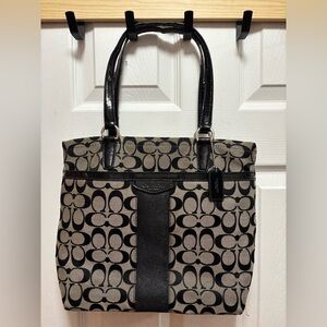 Coach F1405-F28504 Signature Stripe Black & Grey Tote in GUC